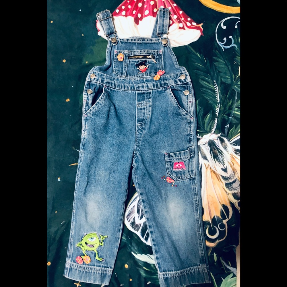 Girl’s Monster’s Inc Vintage Boo Denim Overalls Size 4 EUC
